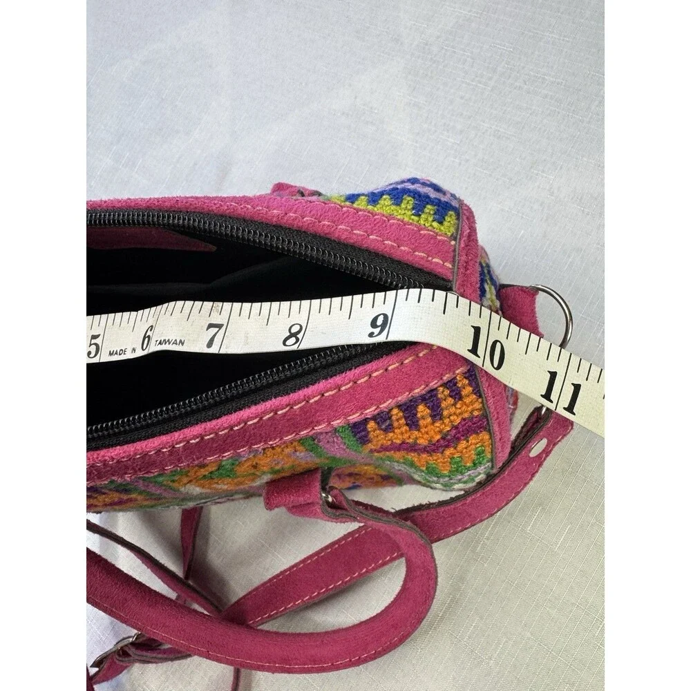 Meda Guatemala Huipil Embroidered Handbag Crossbody Purse Suede Leather Boho - Picture 11 of 14